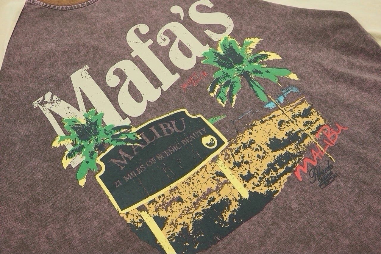  ÁO T-SHIRT 0266 NÂU RAGLAN HỌA TIẾT CÂY DỪA 