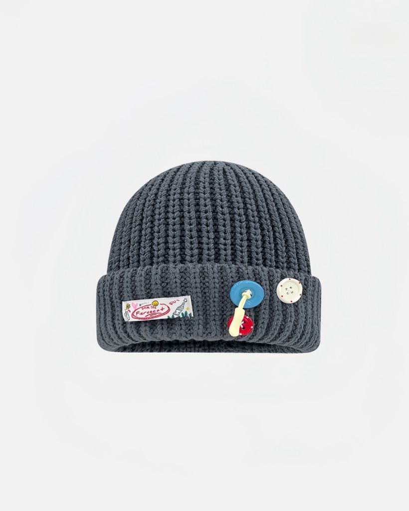  WOOLEN BUTTONS BEANIE DARK GREY 