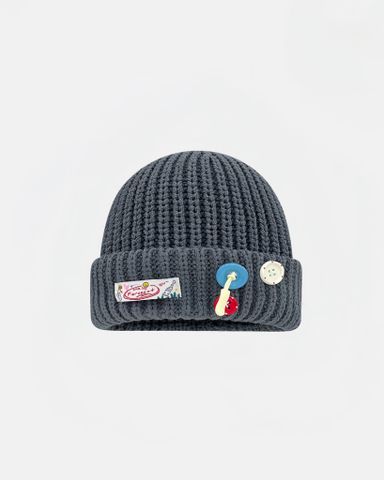  WOOLEN BUTTONS BEANIE DARK GREY 