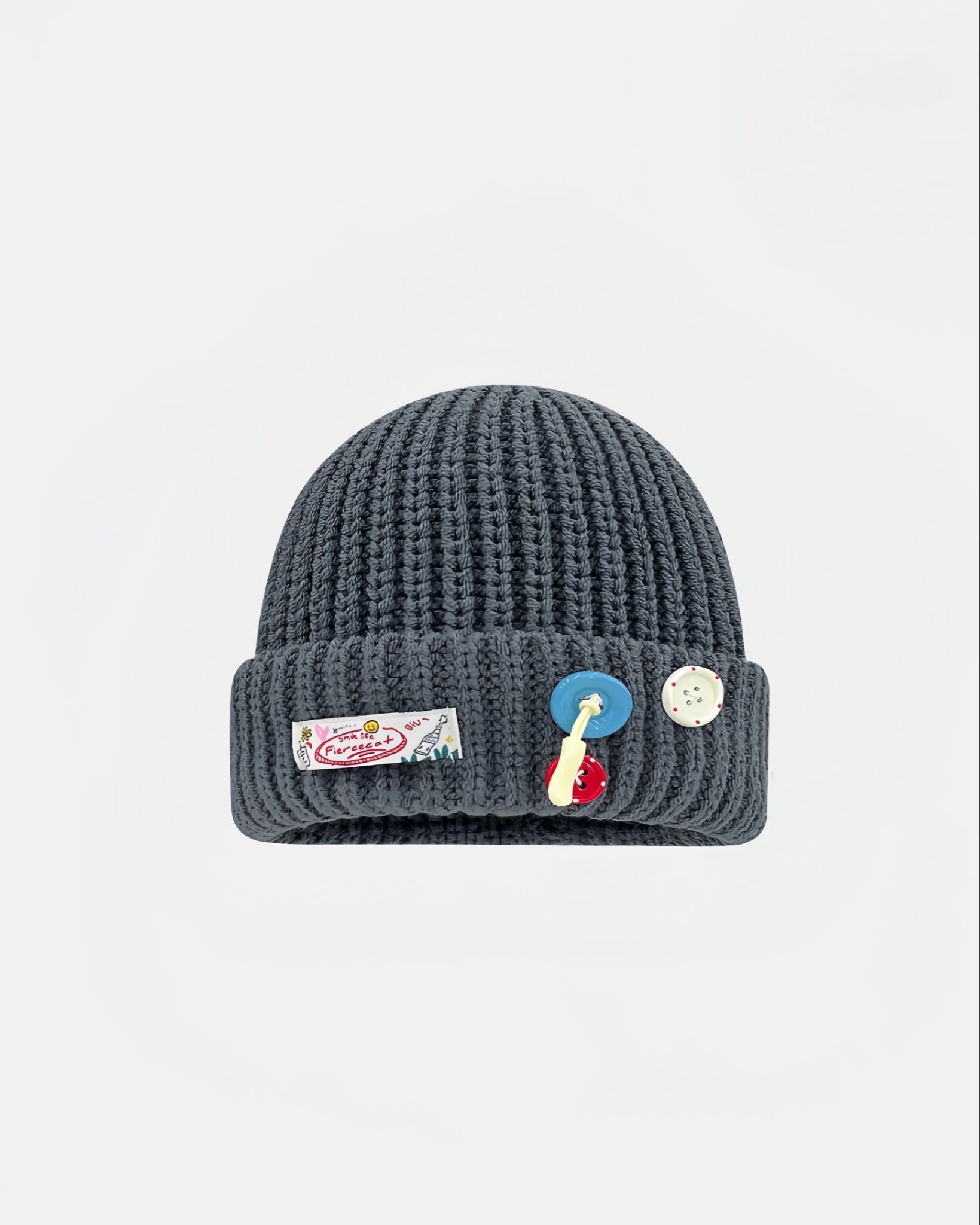  WOOLEN BUTTONS BEANIE DARK GREY 