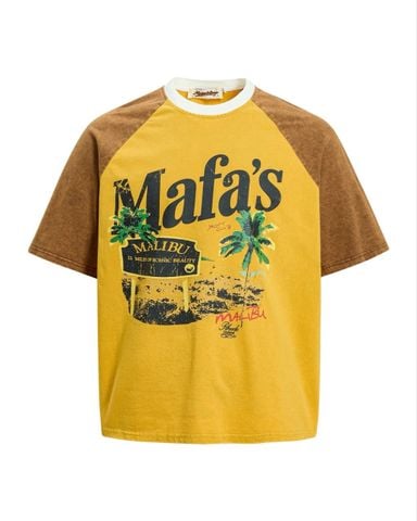  ÁO T-SHIRT 0266 VÀNG RAGLAN HỌA TIẾT CÂY DỪA 