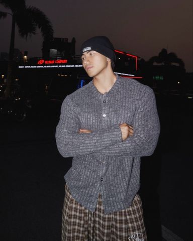  ÁO DỆT KIM TAY DÀI 7036 XÁM ĐẬM 