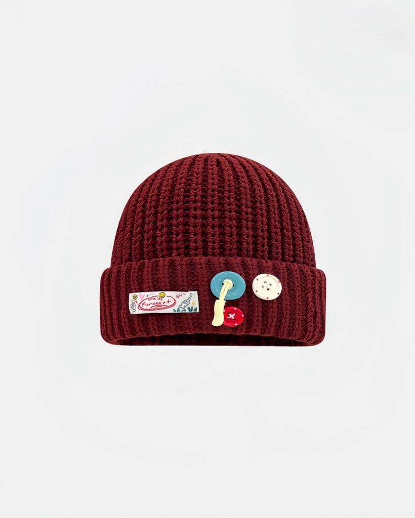  WOOLEN BUTTONS BEANIE RED 