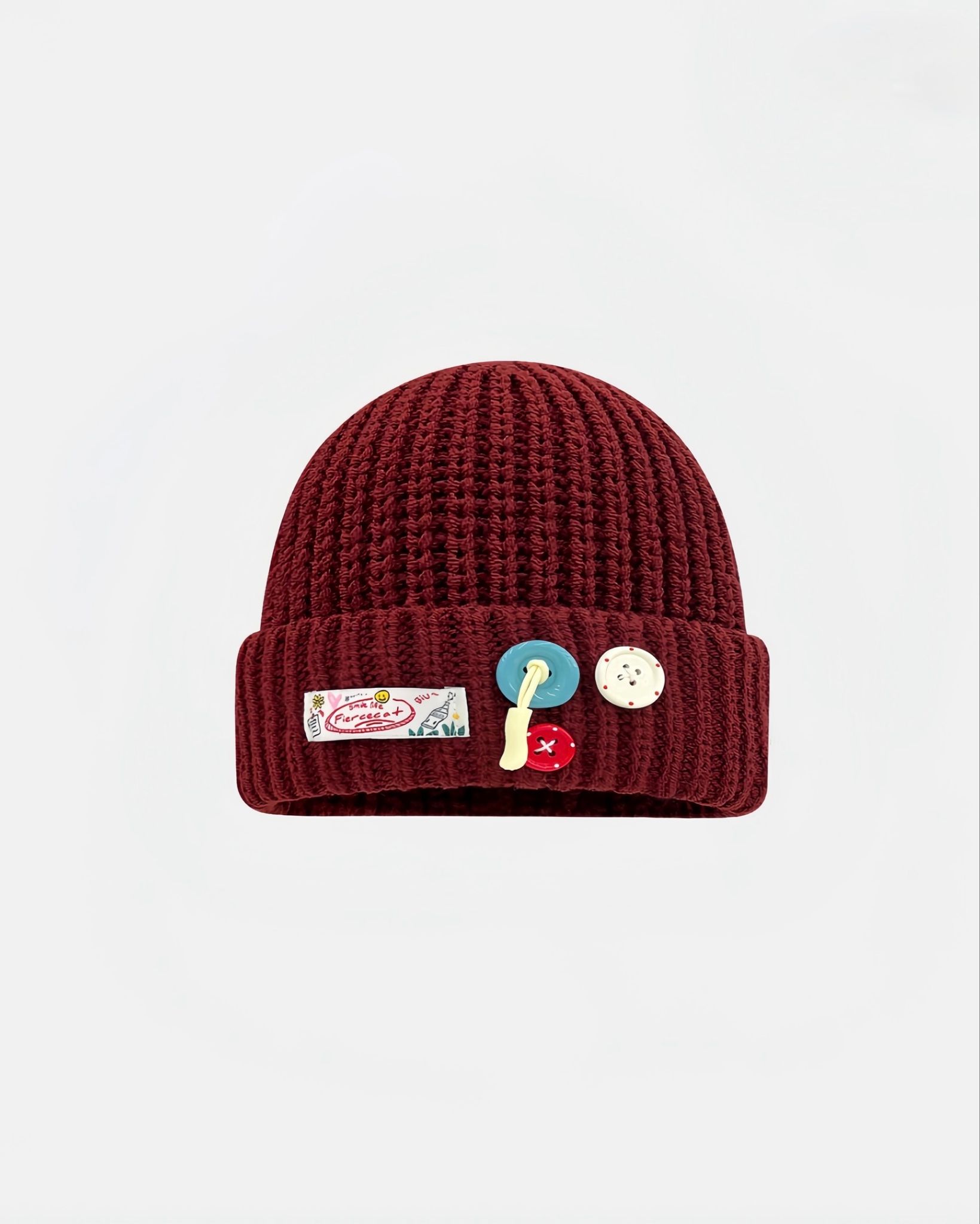  WOOLEN BUTTONS BEANIE RED 
