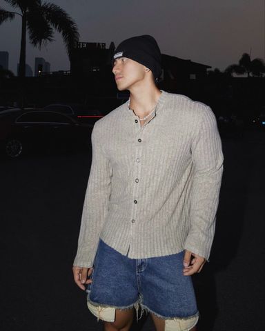  ÁO DỆT KIM TAY DÀI 7036 NÂU NHẠT 