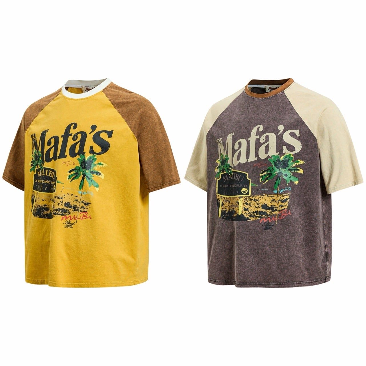  ÁO T-SHIRT 0266 VÀNG RAGLAN HỌA TIẾT CÂY DỪA 