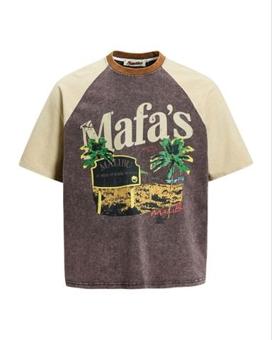  ÁO T-SHIRT 0266 NÂU RAGLAN HỌA TIẾT CÂY DỪA 