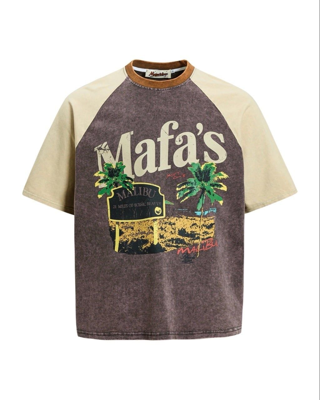  ÁO T-SHIRT 0266 NÂU RAGLAN HỌA TIẾT CÂY DỪA 