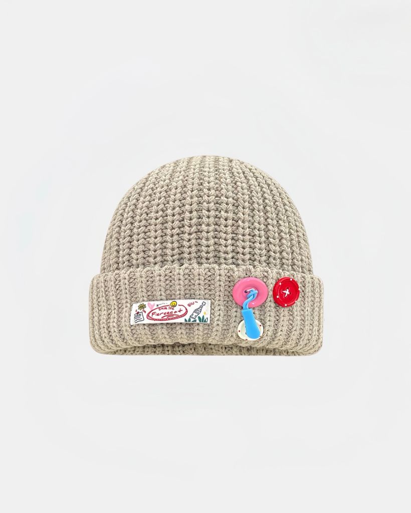  WOOLEN BUTTONS BEANIE CREAM 