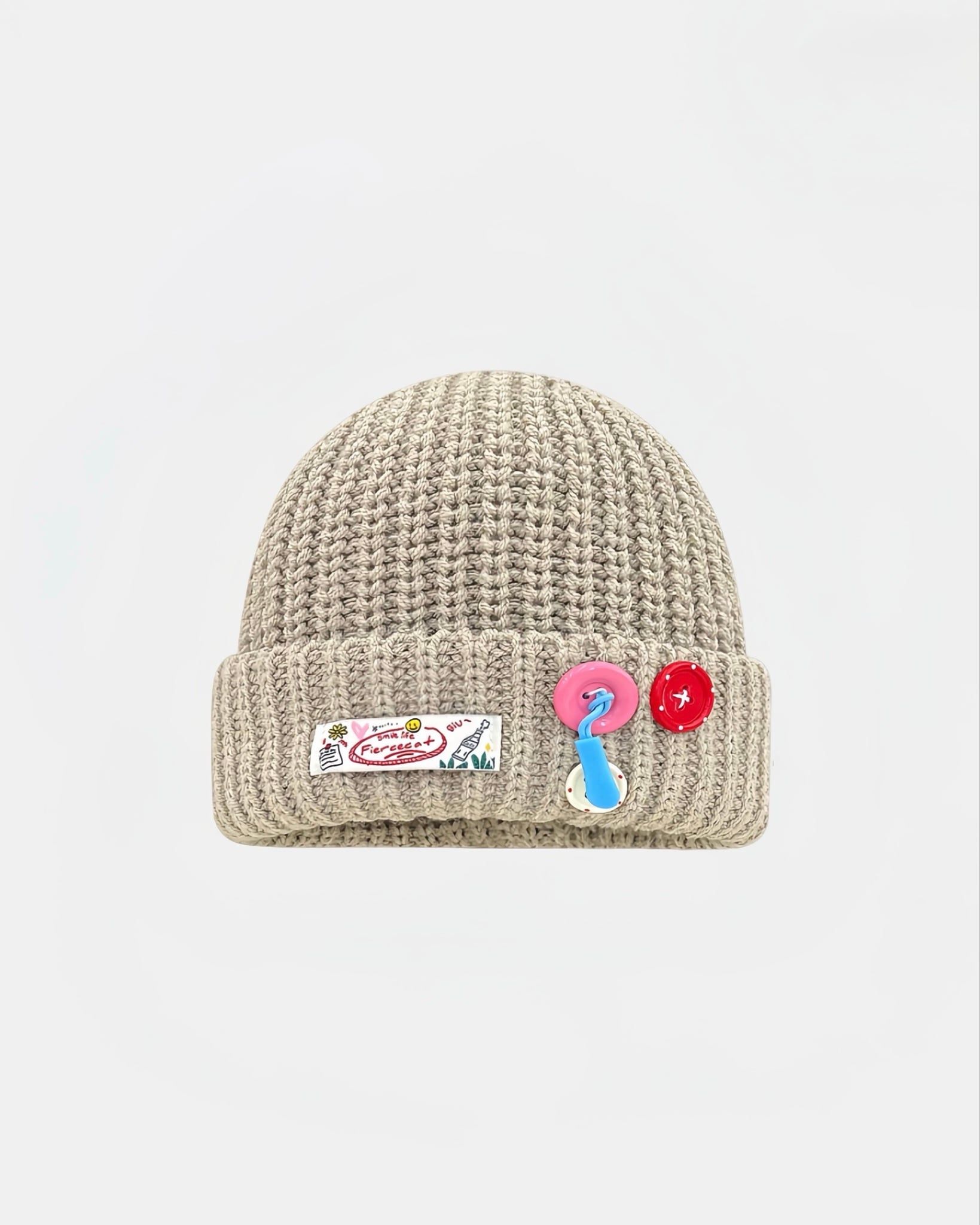 WOOLEN BUTTONS BEANIE CREAM 
