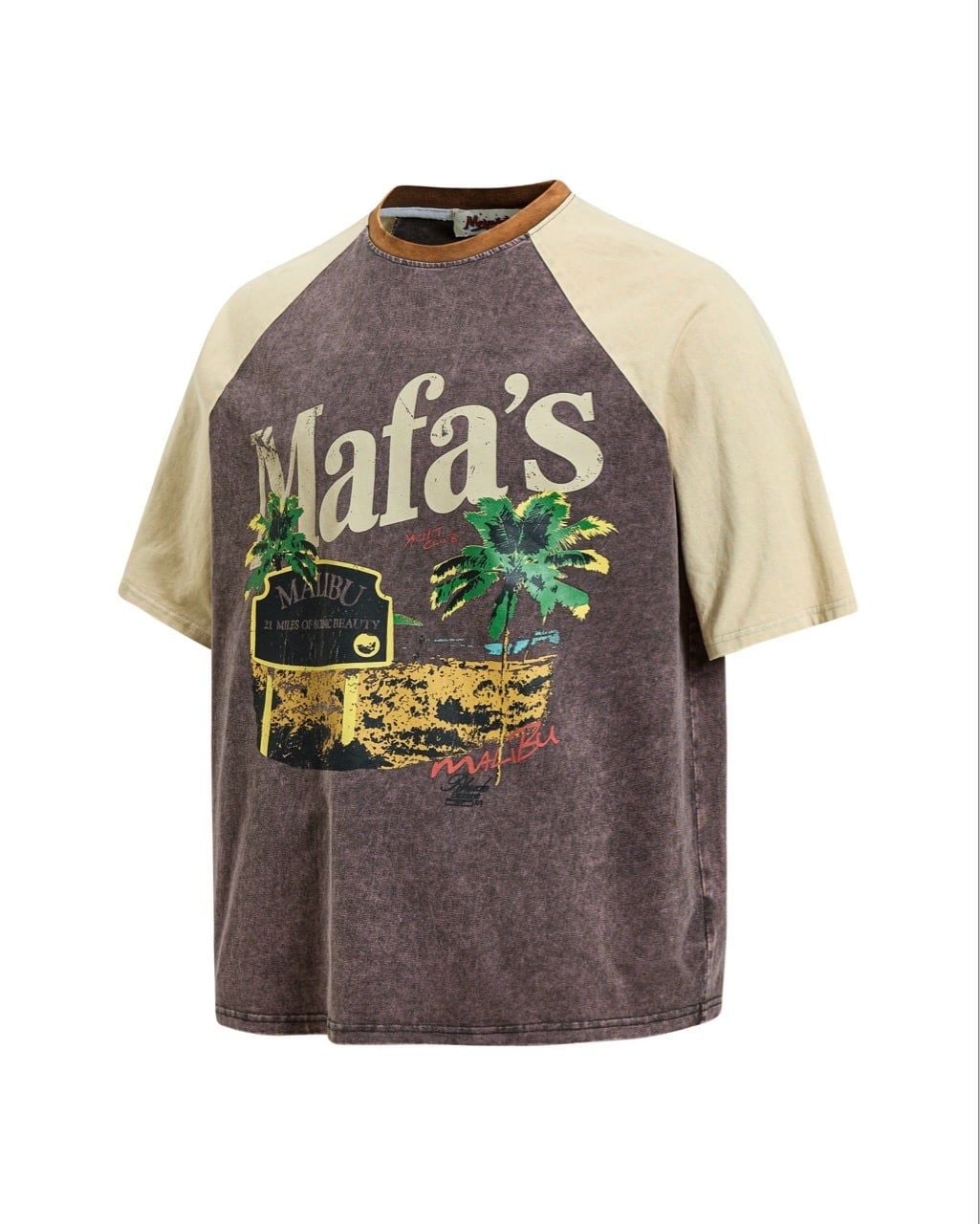  ÁO T-SHIRT 0266 NÂU RAGLAN HỌA TIẾT CÂY DỪA 