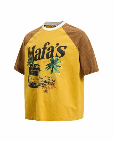  ÁO T-SHIRT 0266 VÀNG RAGLAN HỌA TIẾT CÂY DỪA 