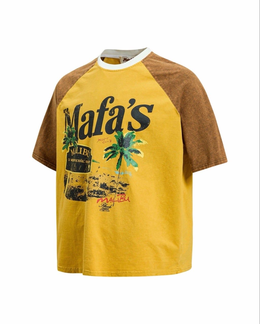  ÁO T-SHIRT 0266 VÀNG RAGLAN HỌA TIẾT CÂY DỪA 