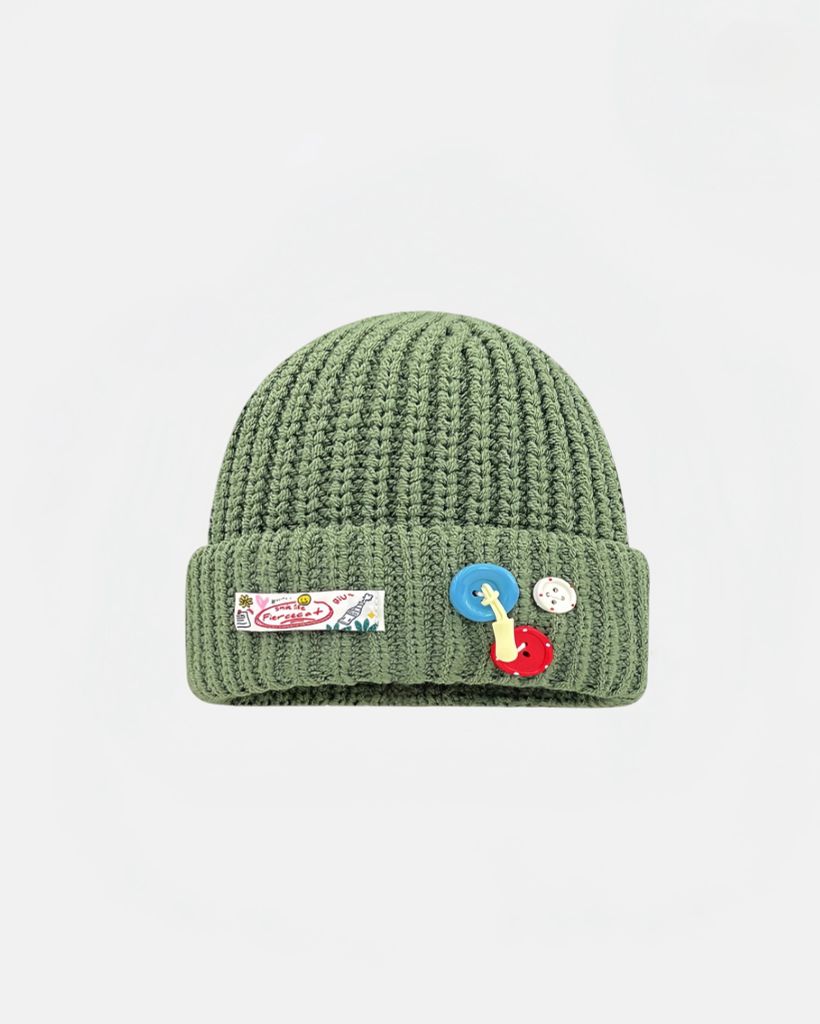  WOOLEN BUTTONS BEANIE GREEN 