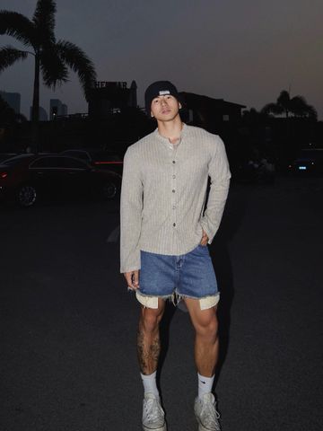  ÁO DỆT KIM TAY DÀI 7036 NÂU NHẠT 