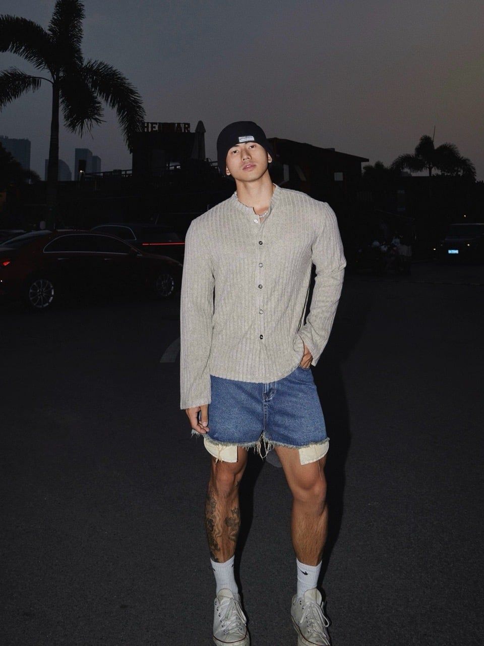  ÁO DỆT KIM TAY DÀI 7036 NÂU NHẠT 