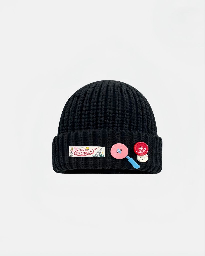  WOOLEN BUTTONS BEANIE BLACK 