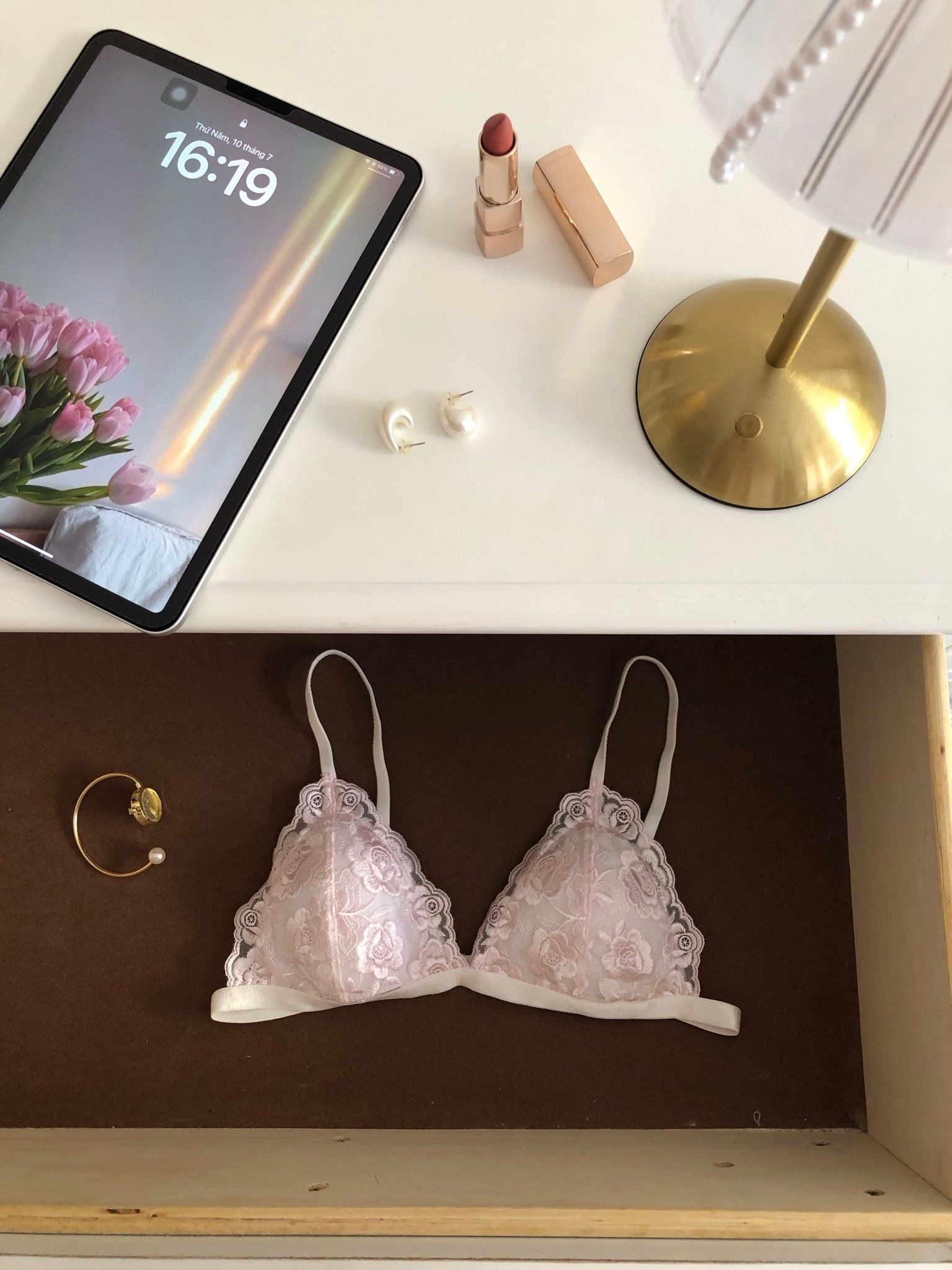 Áo Ren Pink Flower dây mảnh