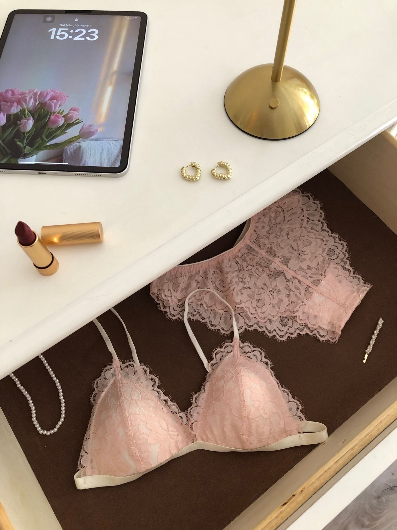 Áo Ren Mi Hồng dây mảnh