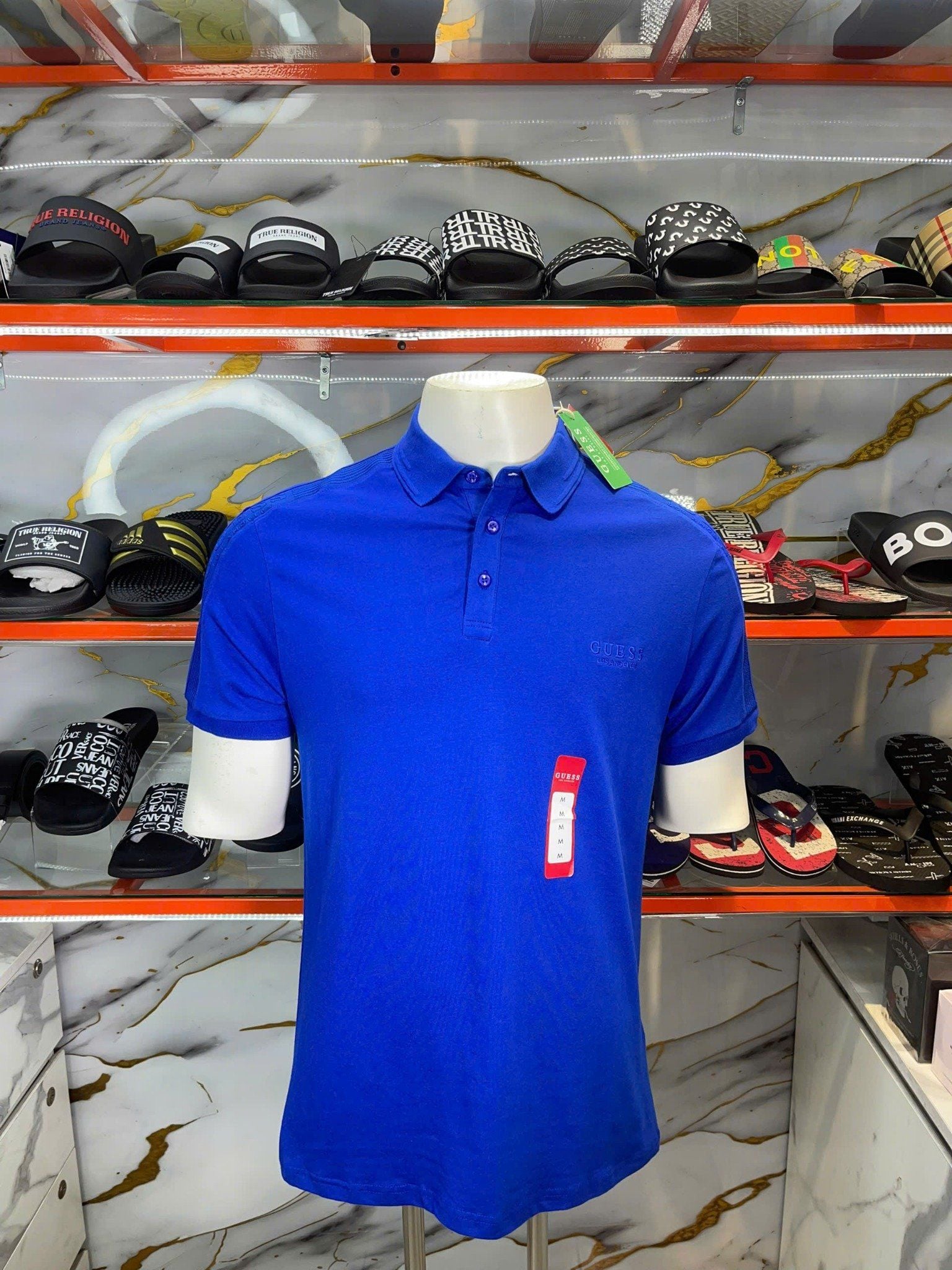 Áo Polo Guess Xanh Dương Chữ Thêu - New - X3YP09K9TJ3