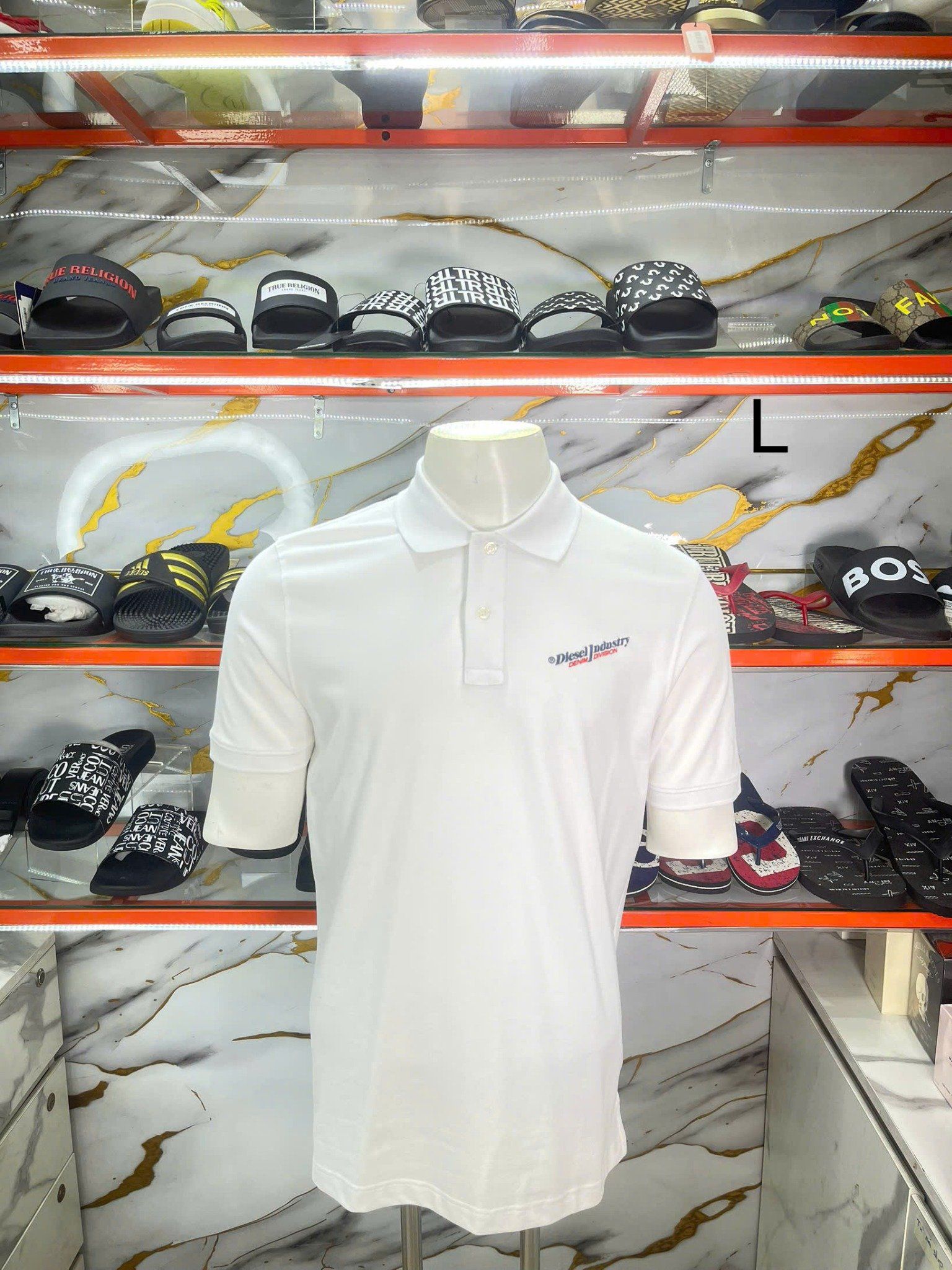 Áo Polo Diesel Trắng Chữ Xanh Đỏ Denim Division - New - A03860RQIAH