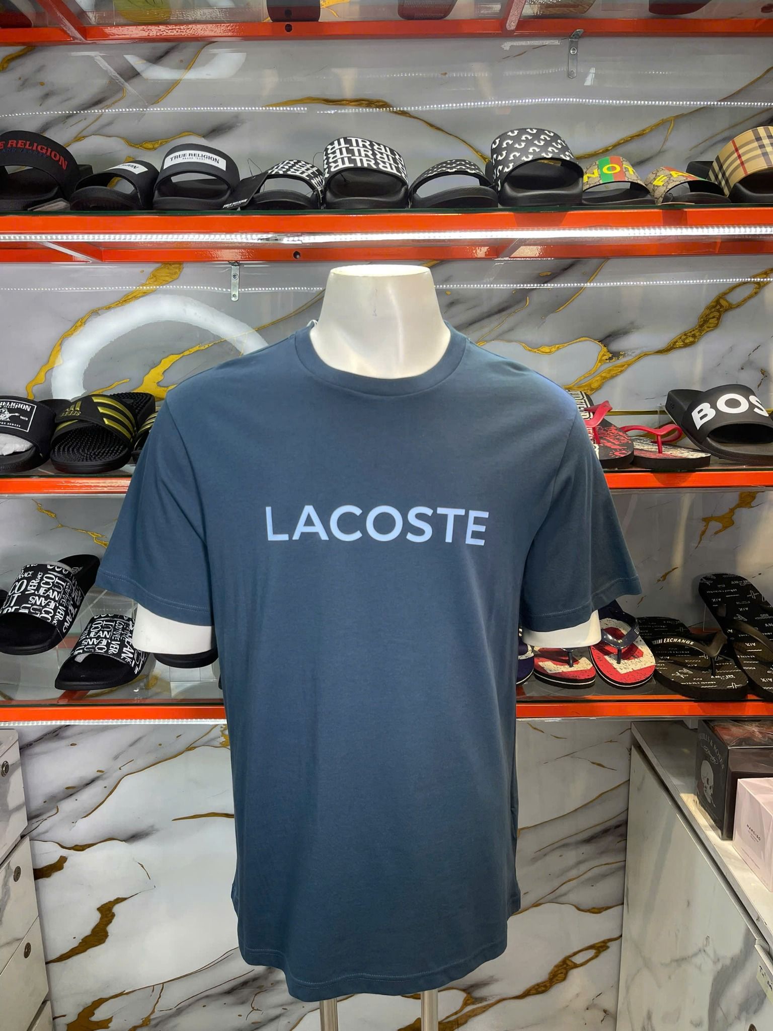 Áo Thun Lacoste Xanh Đen Đậm Chữ Xanh - New - TH4165 51 HGI - PB05