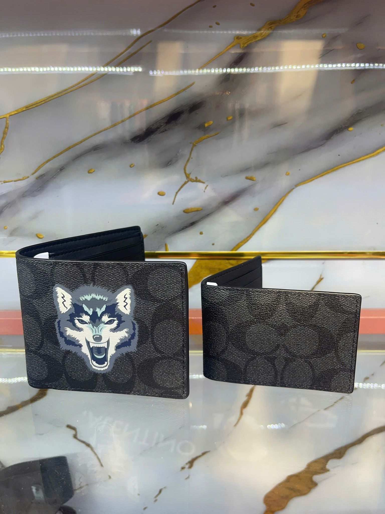 Ví Ngang Coach Đen Họa Tiết Monogram Chó Sói - New - CAH2025123