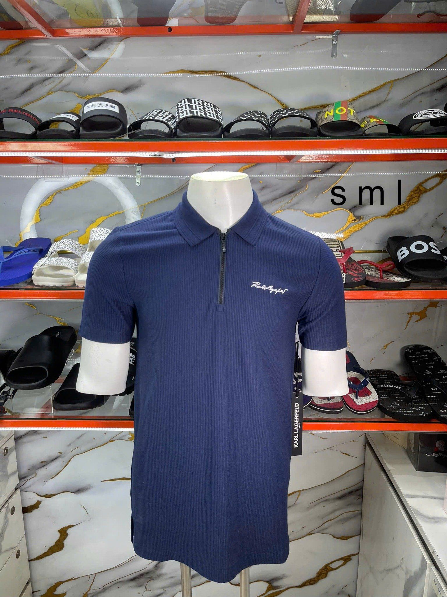 Áo Polo Karl Lagerfeld Xanh Navy Dây Kéo - New - LM4K3995