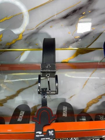 Dây Nịt True Religion Đen Trơn Mặt Xám Khắc Chữ  - New - TR303798