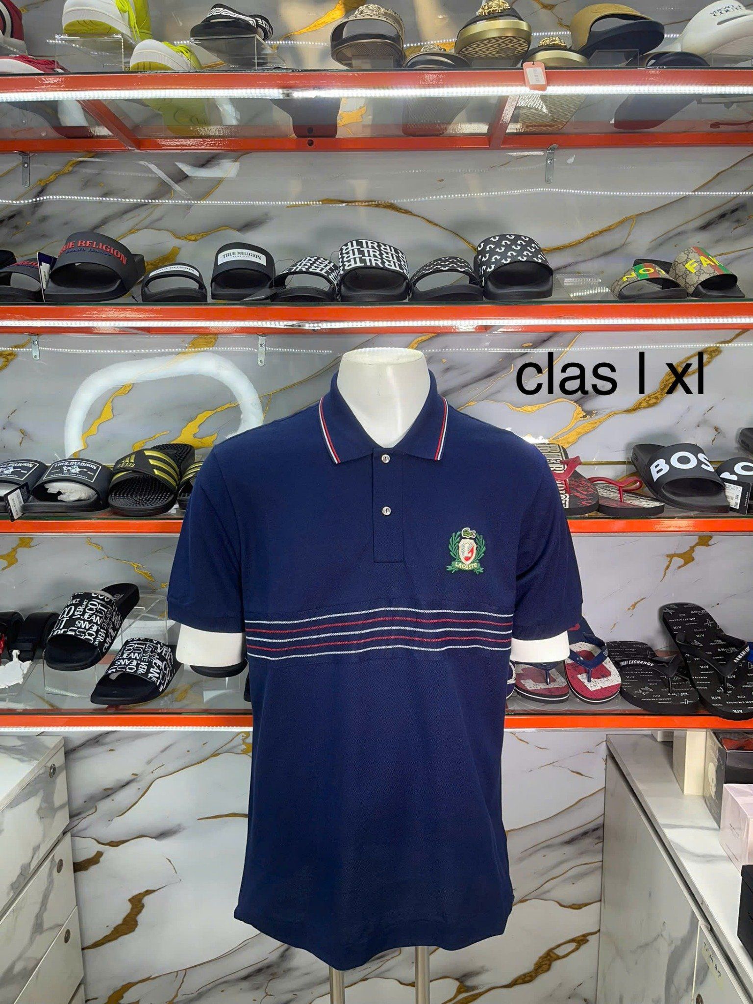 Áo Polo Lacoste Xanh Navy Kẻ Ngang Đỏ Vàng - New - PH0037 51 166 - TD05