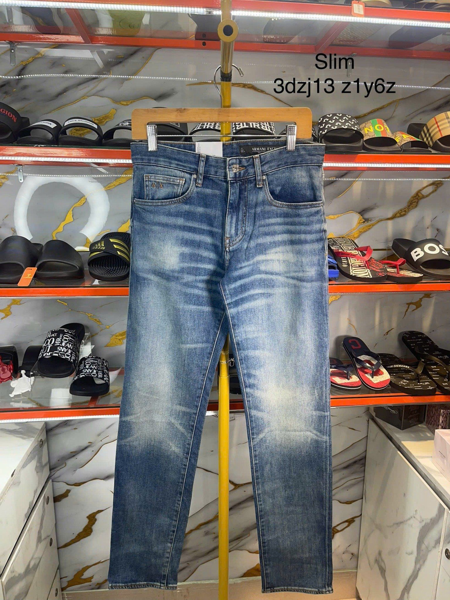 Quần Dài Jeans A/X Armani Exchange Xanh Logo Nâu Vàng Slim - New - 3DZJ13 Z1Y6Z - GD01