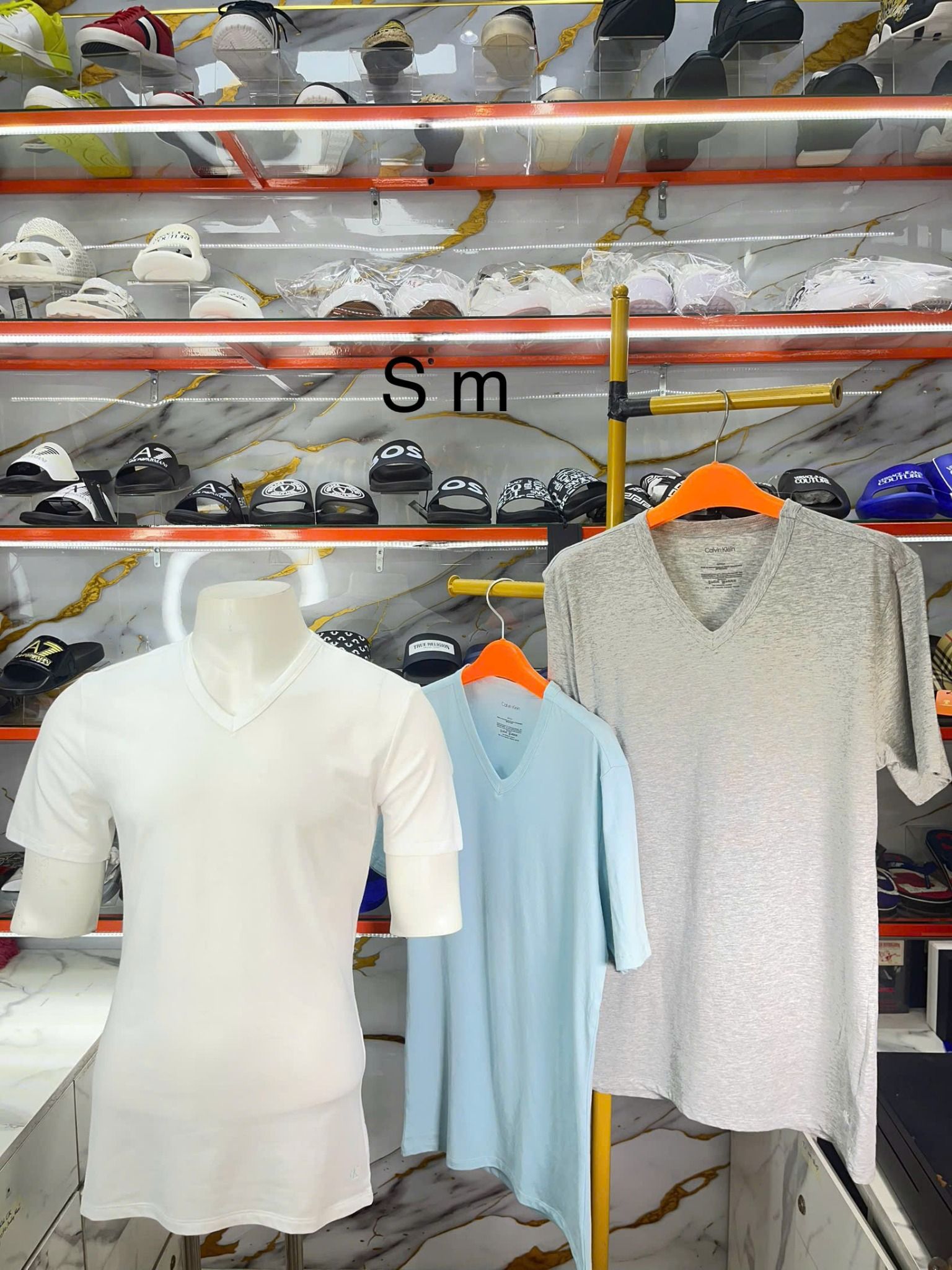 Set 3 Áo Lót Cổ Tim CK Calvin Klein Trắng Xám Xanh - New - A34M396384