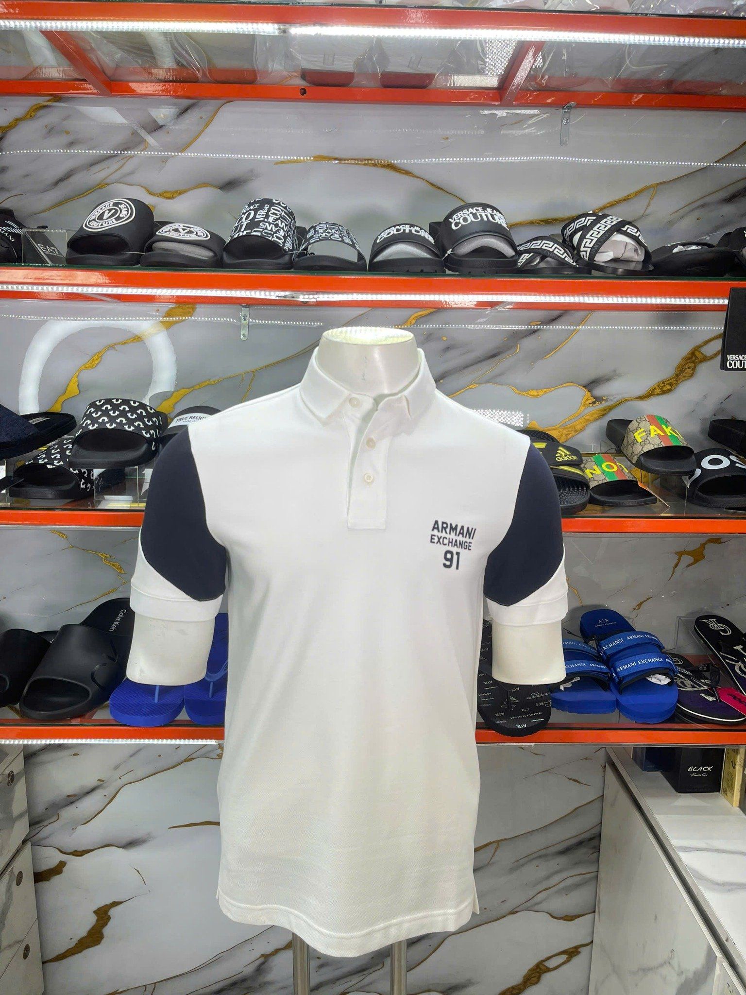 Áo Polo A/X Armani Exchange Trắng Chữ Đen 91 - New - XM002142 AF10366