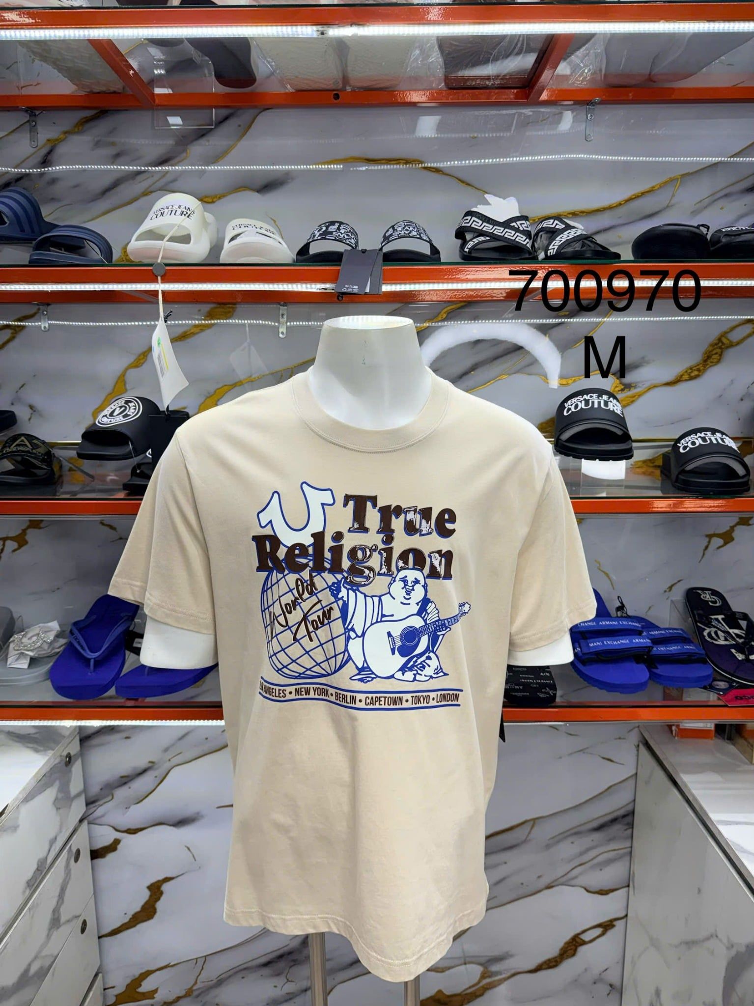 Áo Thun True Religion Nâu Cafe Hình Xanh Dương - New - 700970