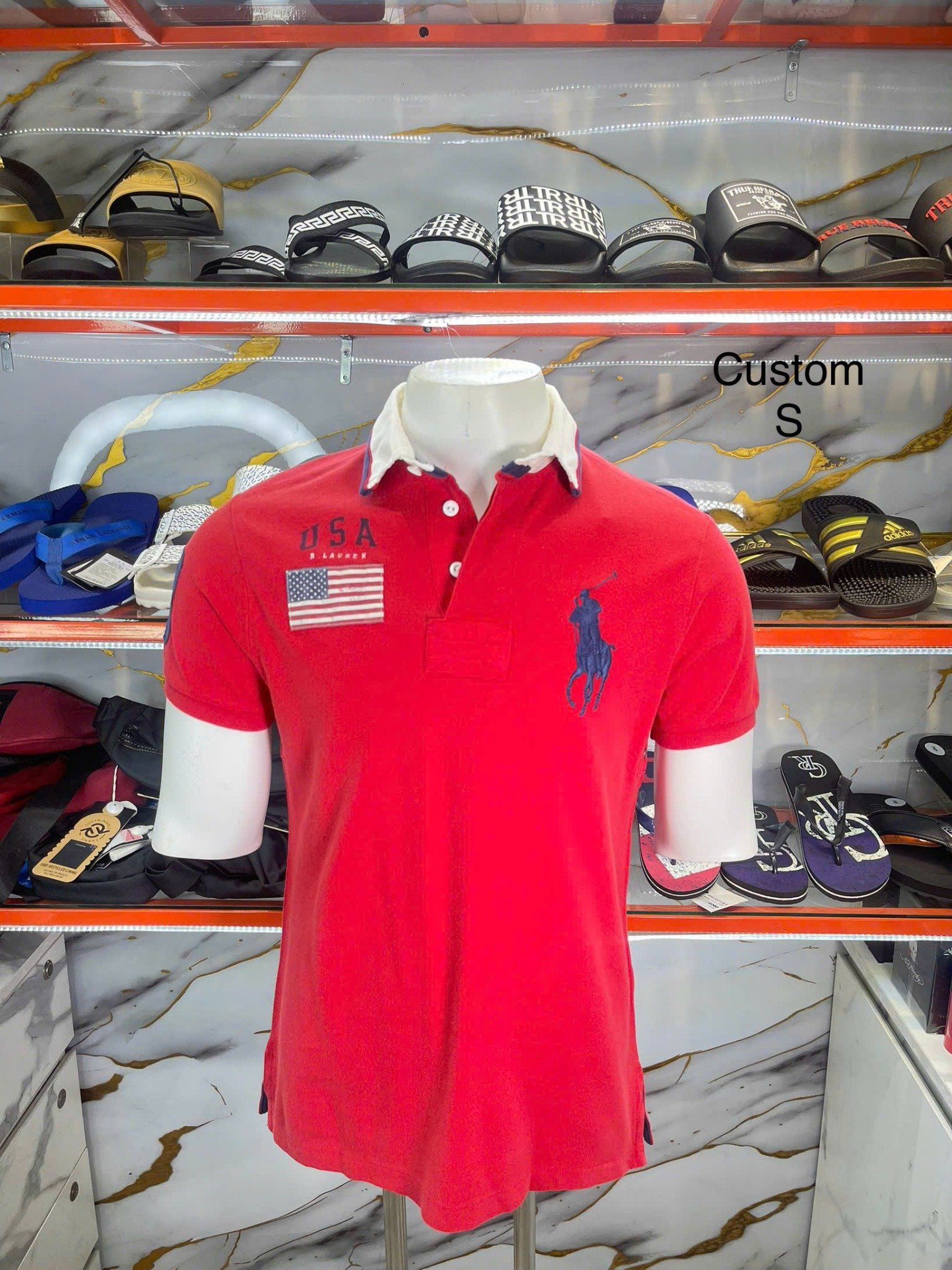 Áo Polo Ralph Lauren Đỏ Cổ Trắng Viền Xanh Đỏ - New - 0473940