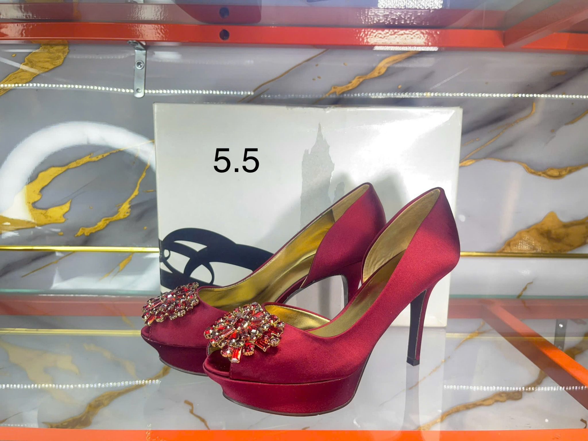 Giày Cao Gót Nine West Đỏ Bông Hoa - New - NN2738