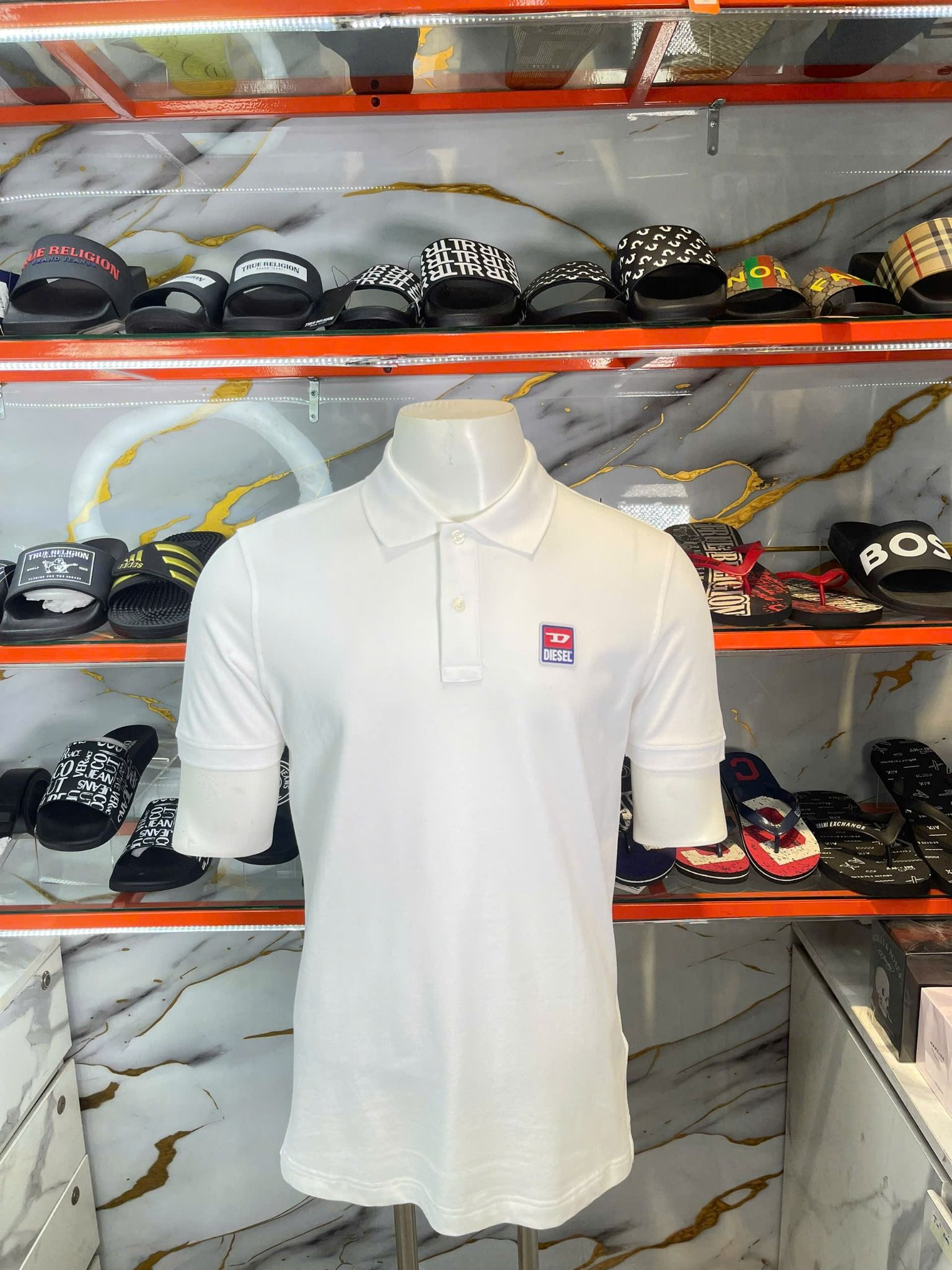 Áo Polo Diesel Trắng Logo Xanh Đỏ - New - A16981RQIAH