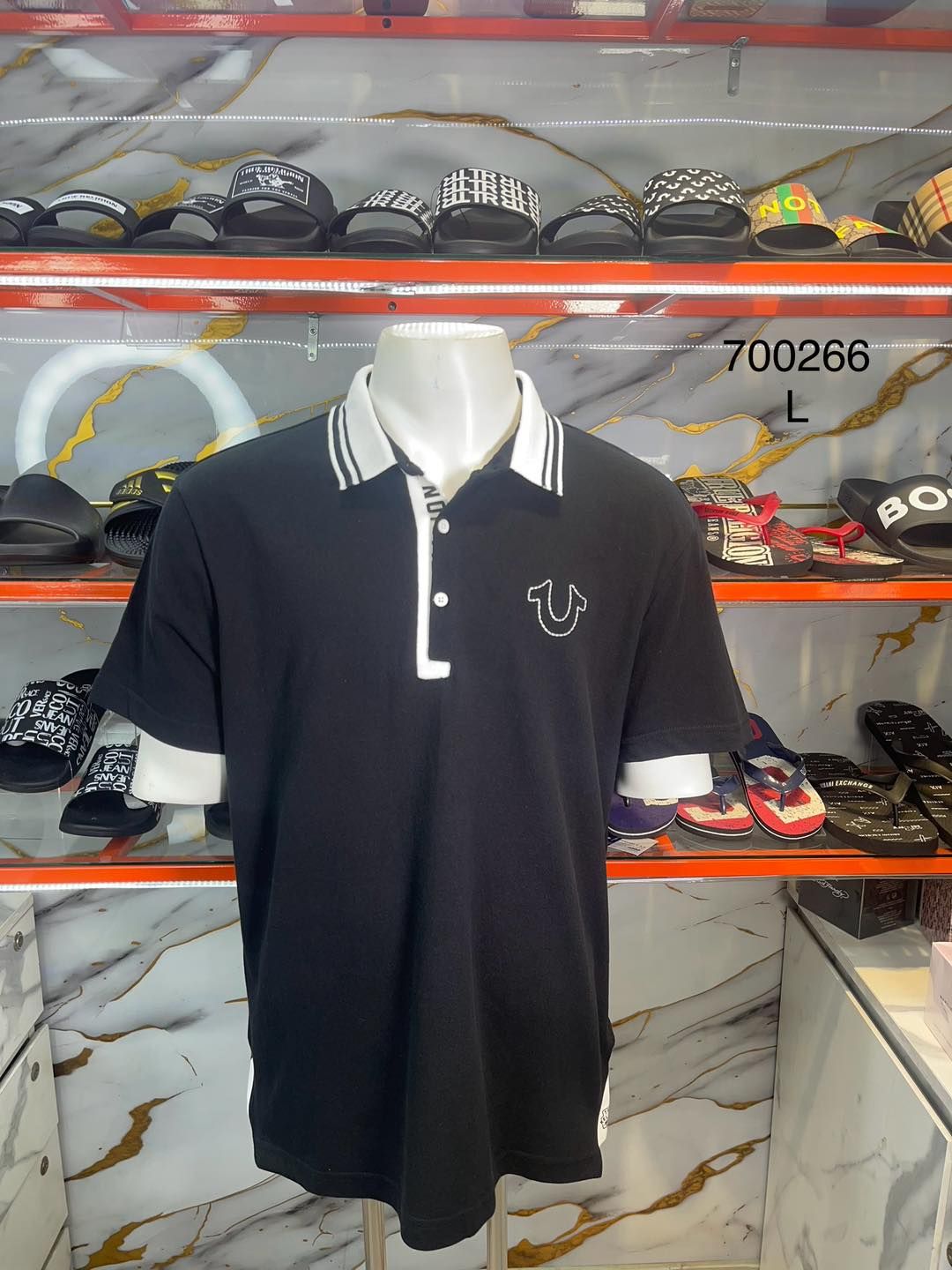 Áo Polo True Religion Đen Cổ Viền Trắng - New - 700266 - PA04