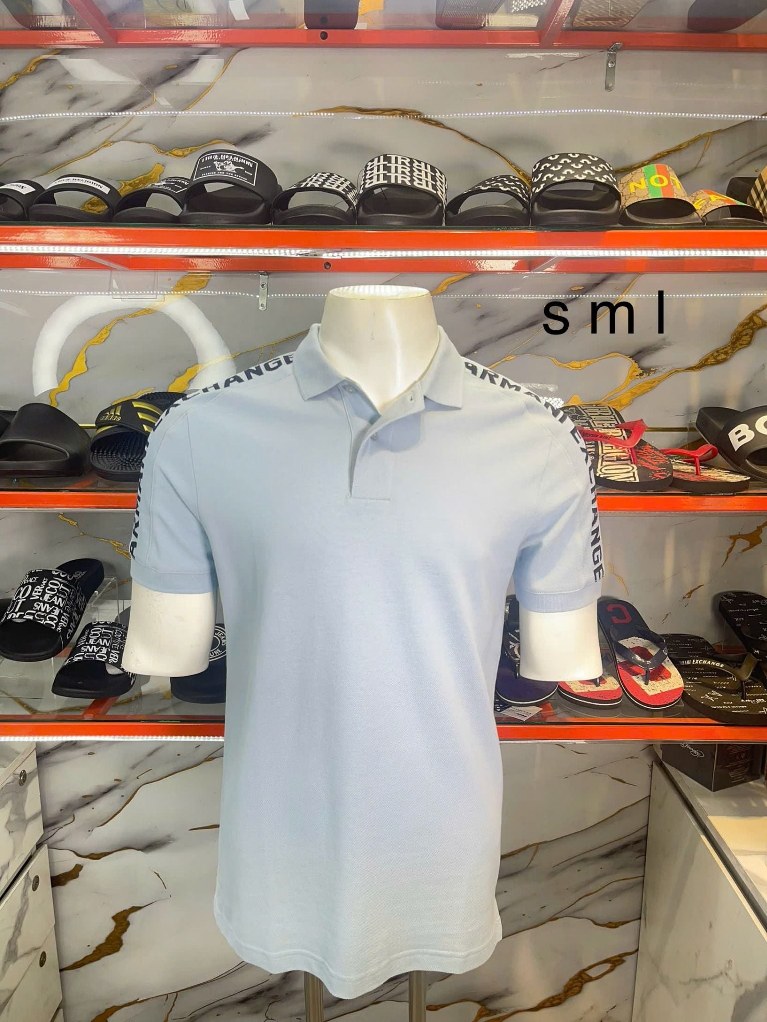 Áo Polo A/X Armani Exchange Xanh Biển Vai Viền Chữ Xanh Đậm - New - 3DZFLA ZJM5Z - TC03