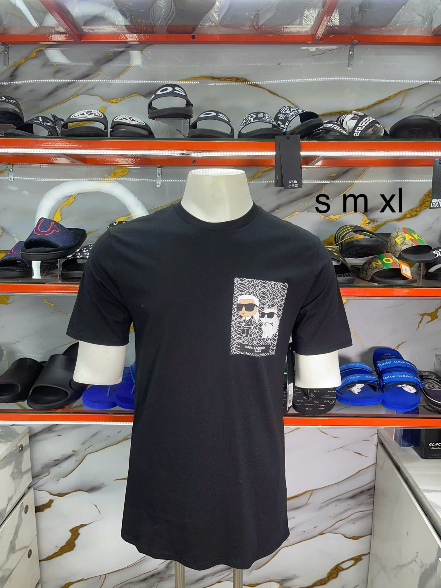 Áo Thun Karl Lagerfeld Đen Con Mèo Trắng - New - LM4G2181