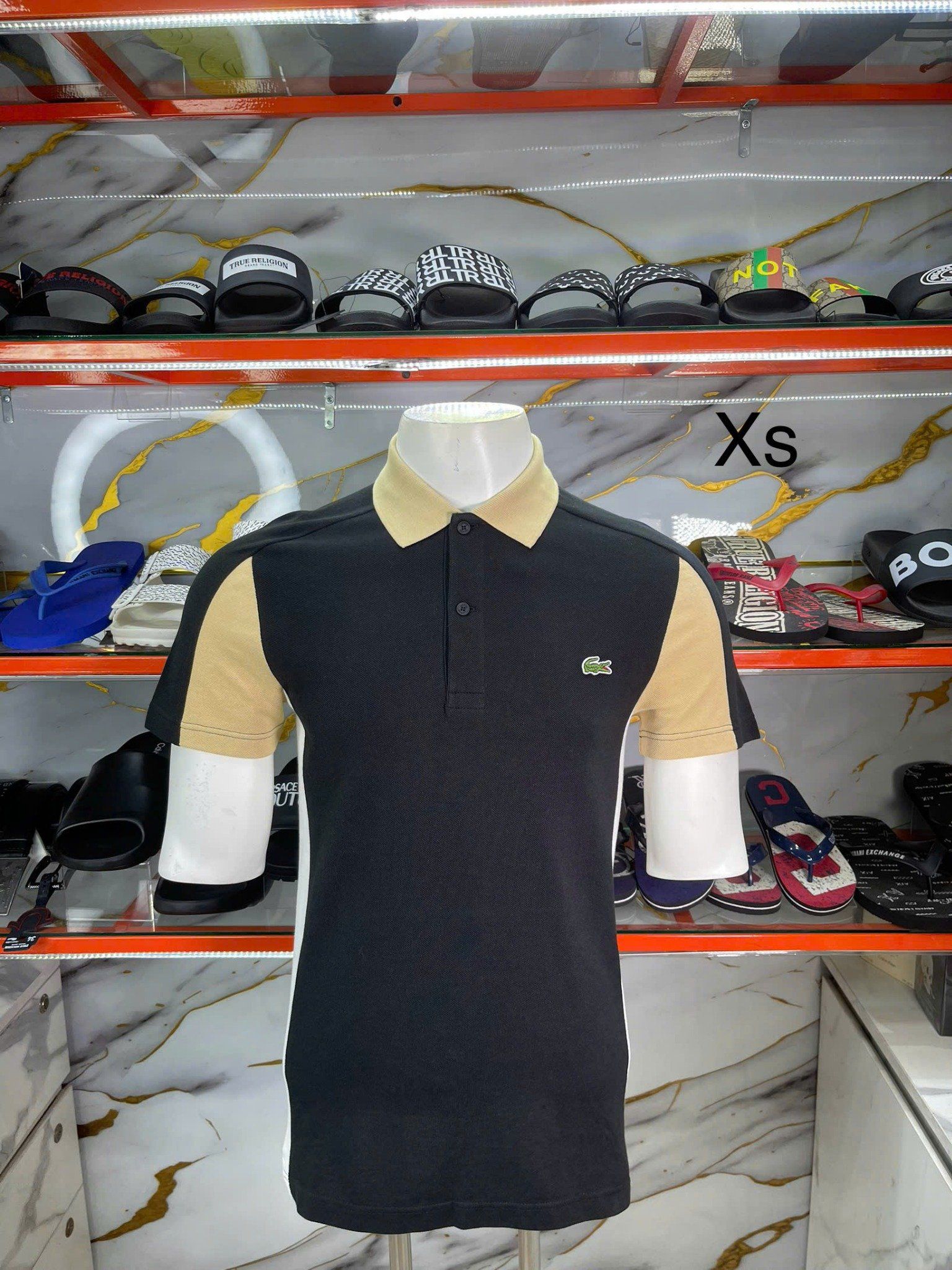 Áo Polo Lacoste Đen Cổ Nâu Phối Trắng - New - PH1302 00 IKH