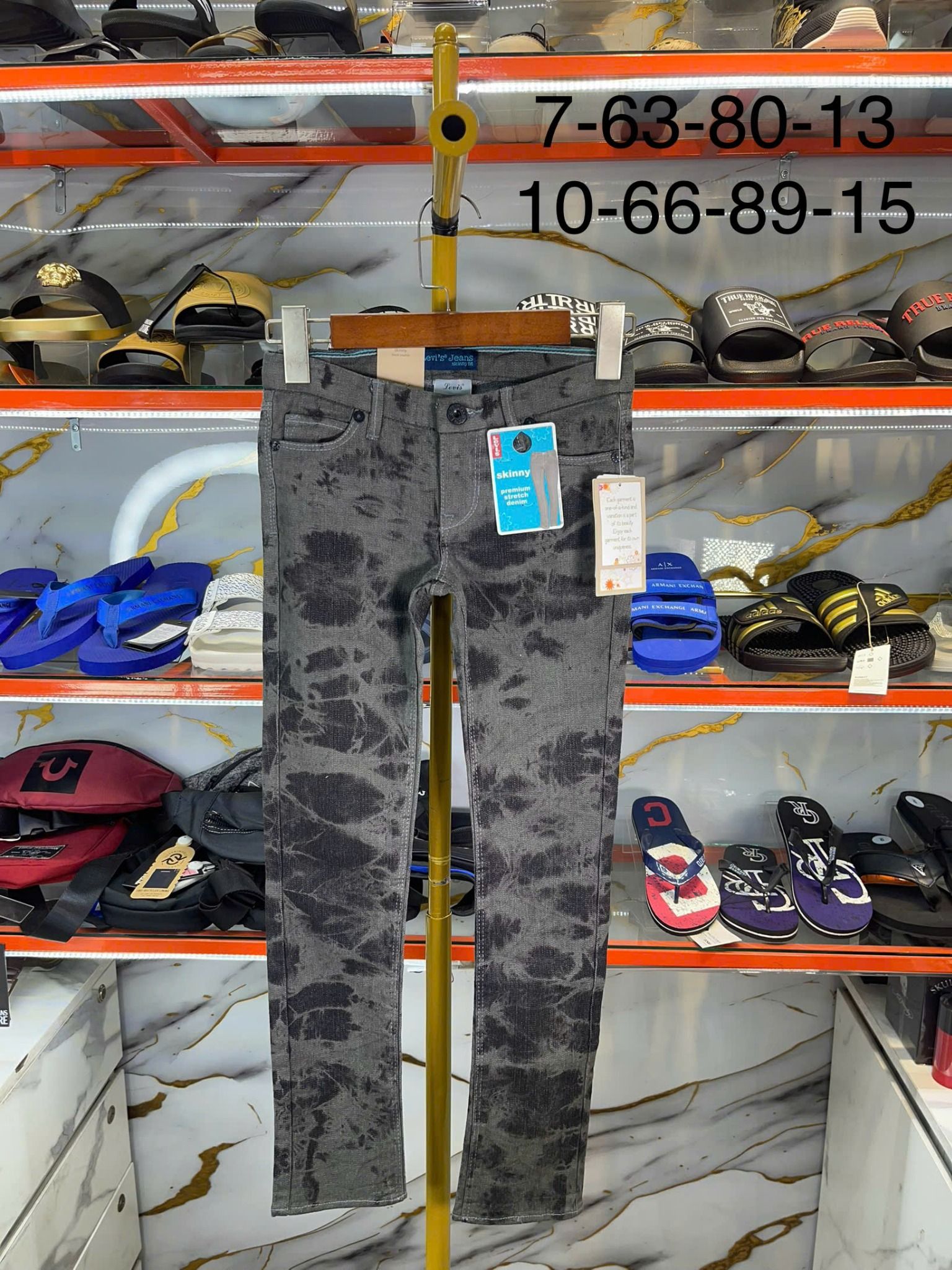 Quần Dài Jeans Nữ Levi's Đen Loang Xám Skinny - New - 412174