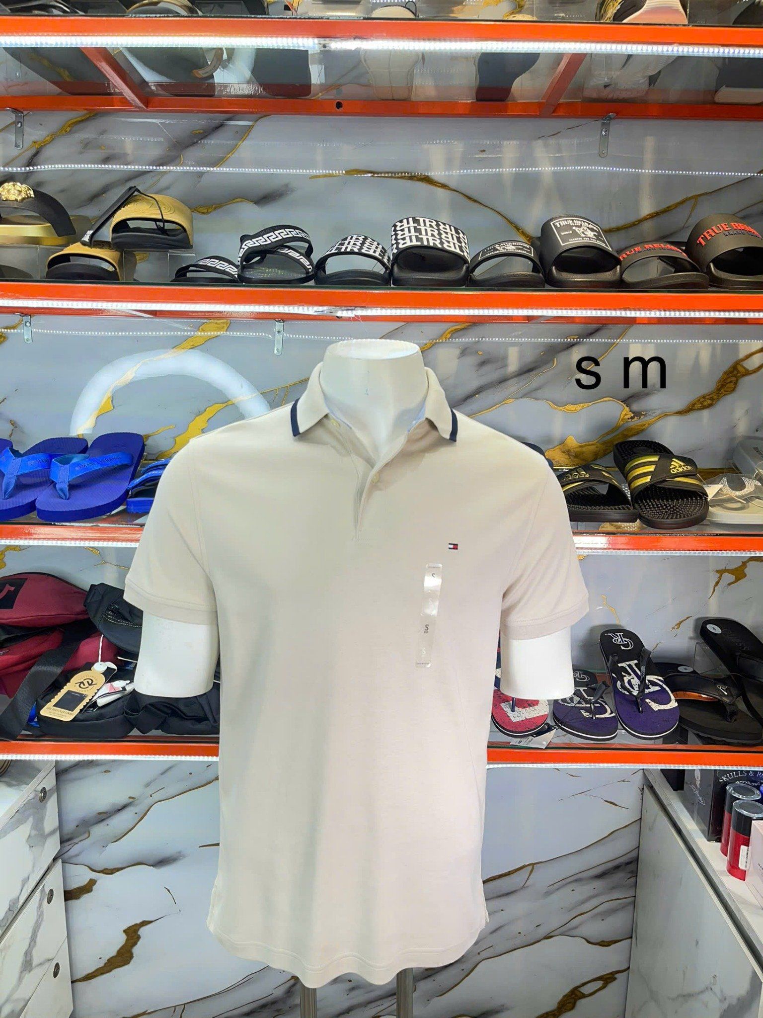 Áo Polo Tommy Hilfiger Nâu Nhạt Cổ Viền Xanh Navy - New - XM03530 250 ACI - TA02