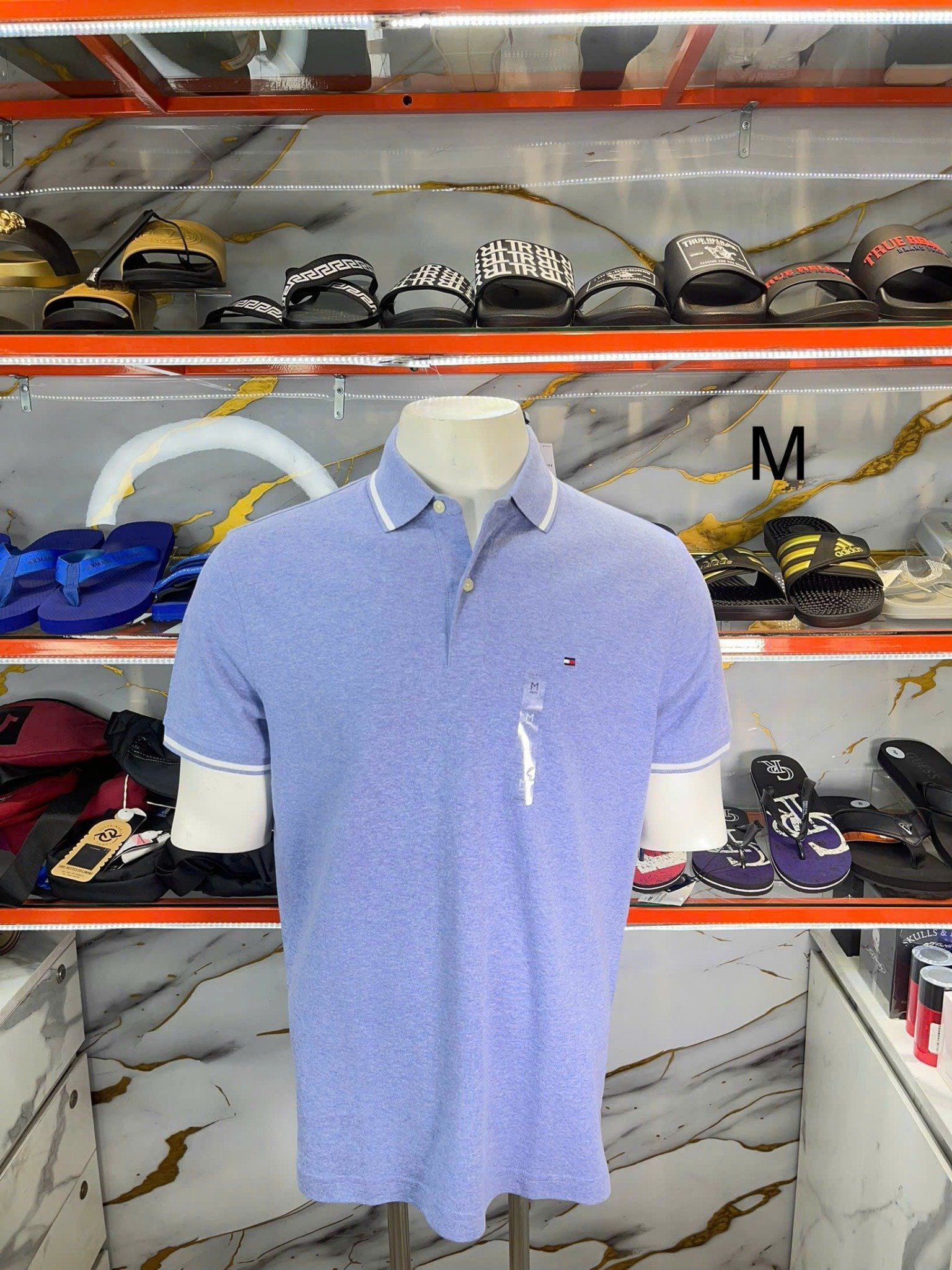 Áo Polo Tommy Hilfiger Xanh Vằn Cổ Viền Trắng - New - XM03528 406 D9Z