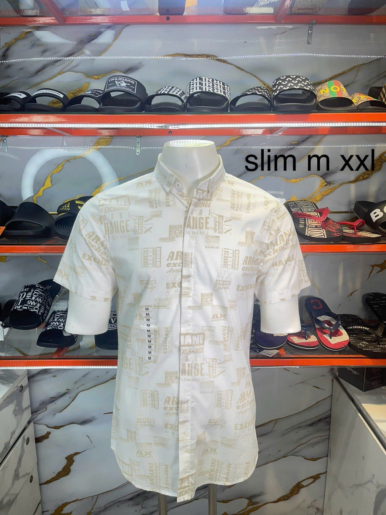 Áo Sơ Mi Tay Ngắn A/X Armani Exchange Trắng Chữ Vàng - New - 3DZC04 ZNEAZ