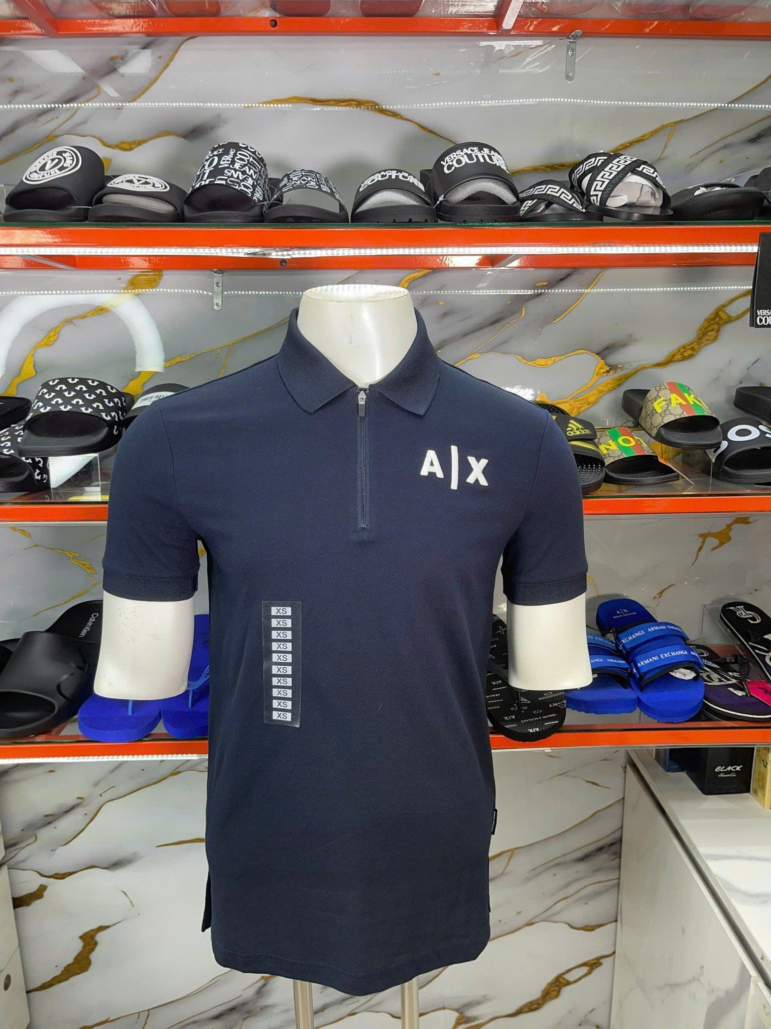 Áo Polo A/X Armani Exchange Xanh Đen Thêu Chữ Trắng - New - 7VZFJA ZJL4Z