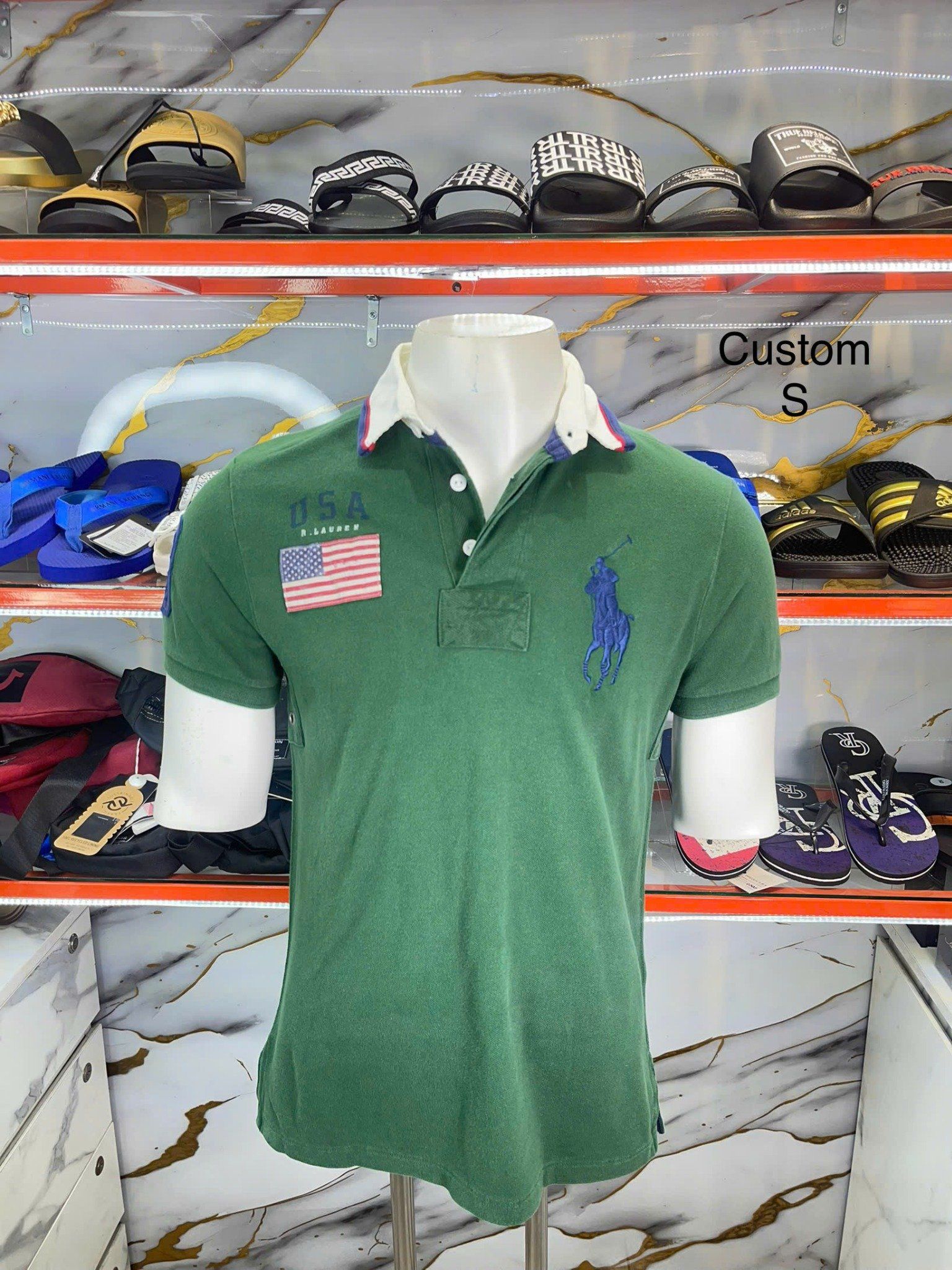 Áo Polo Ralph Lauren Xanh Lá Cổ Trắng Viền Xanh Đỏ - New - 0473941