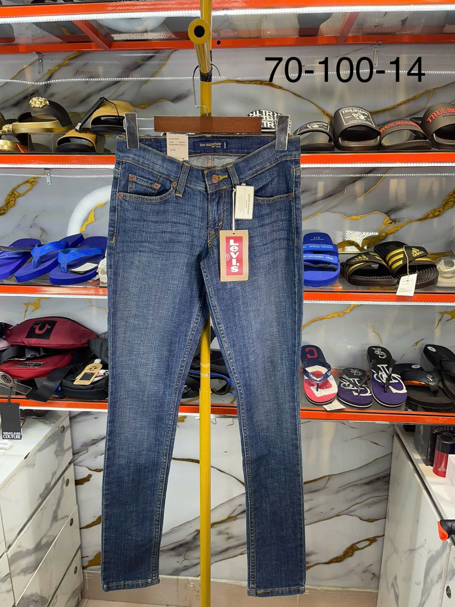 Quần Dài Jeans Nữ Levi's Xanh Chỉ Vàng Too Superlow- New - 39768