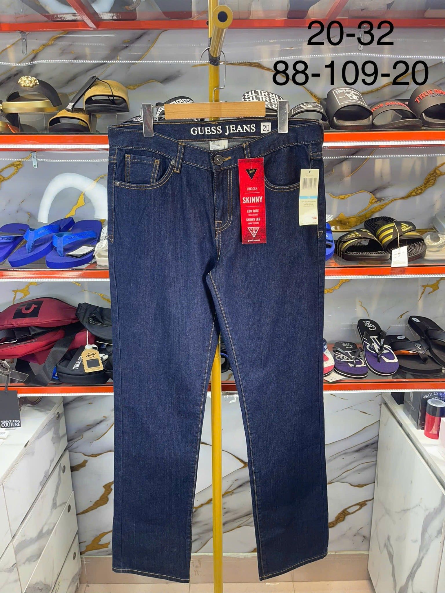 Quần Dài Jeans Guess Xanh Đậm Chỉ Vàng - New - JH78279