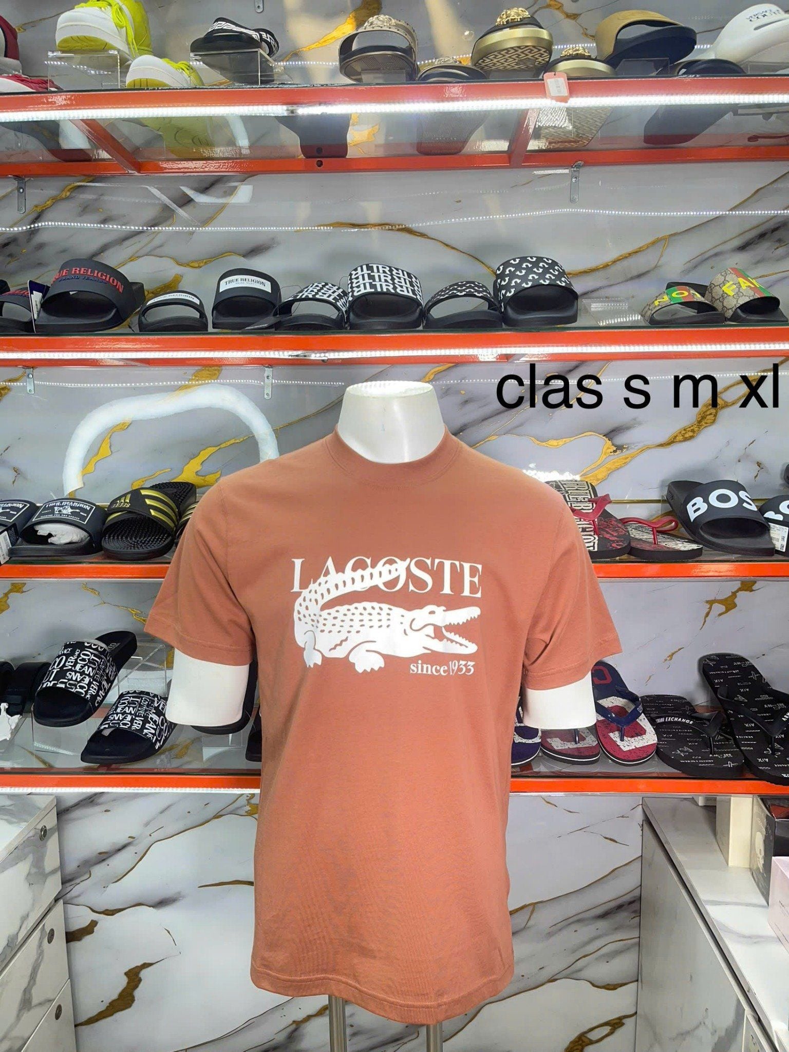 Áo Thun Lacoste Nâu Đỏ Cá Sấu Trắng To - New - TH1262 51 I1K - PB05